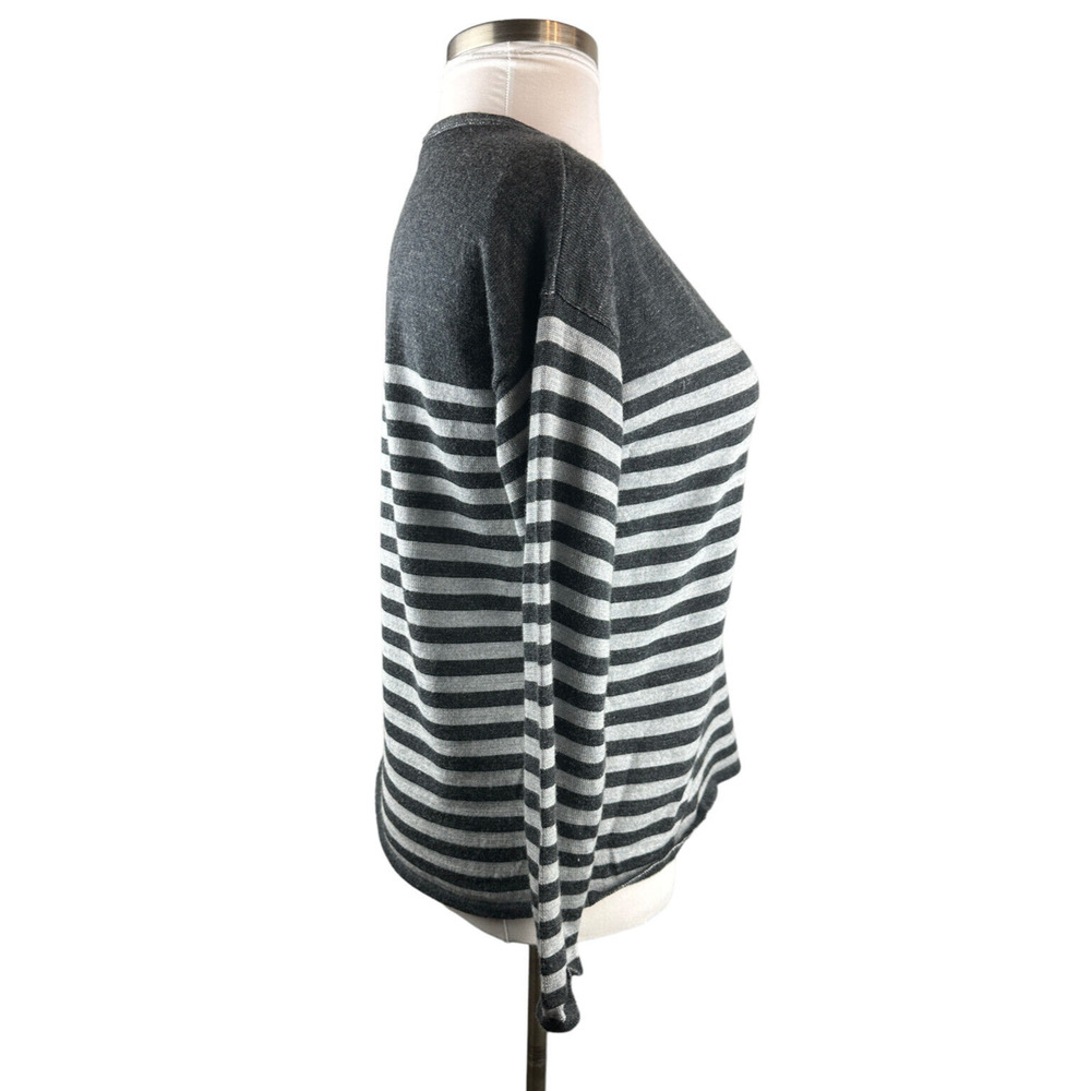 Eileen Fisher 100% Merino Wool V-Neck Sweater Striped Gray Small Quiet Luxury - Picture 5 of 10